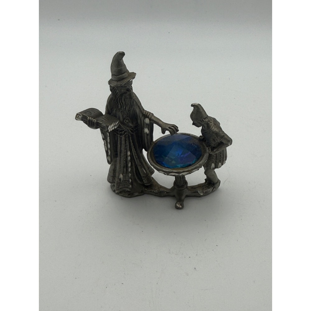 Vintage 1989 WAPW Pewter Wizard Apprentice Figurine Blue Crystal Ball Fantasy